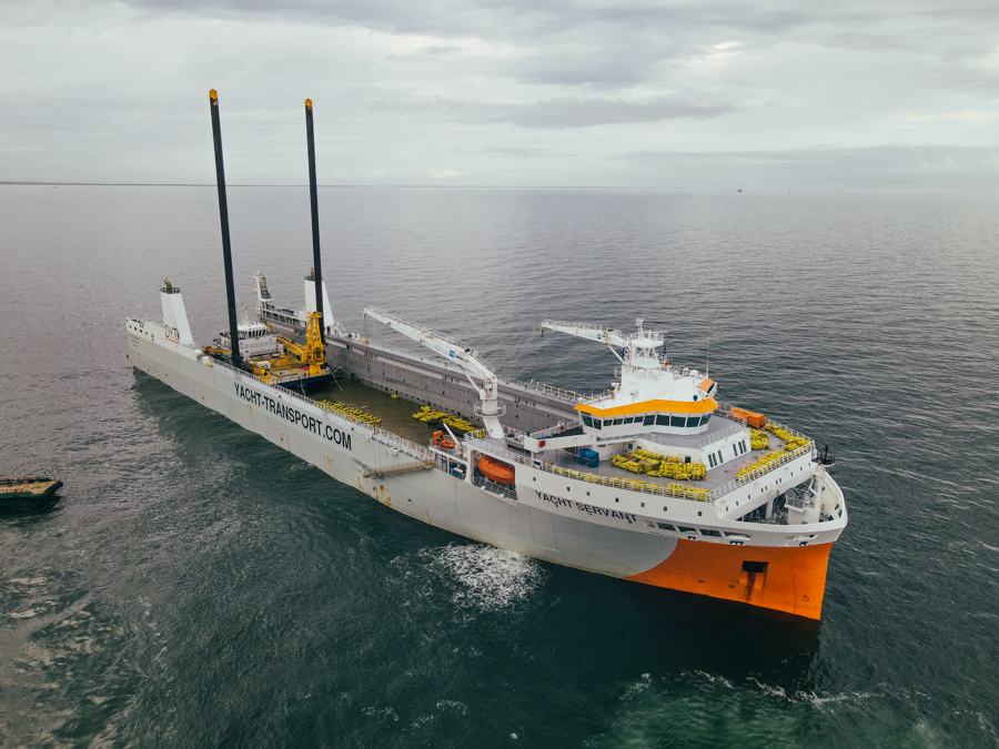 Offshore support vessel underway at sea